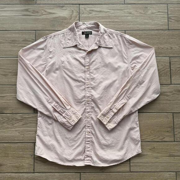 Y2K Guess Affliction style Pink striped button-up shirt - Picture 1 of 8